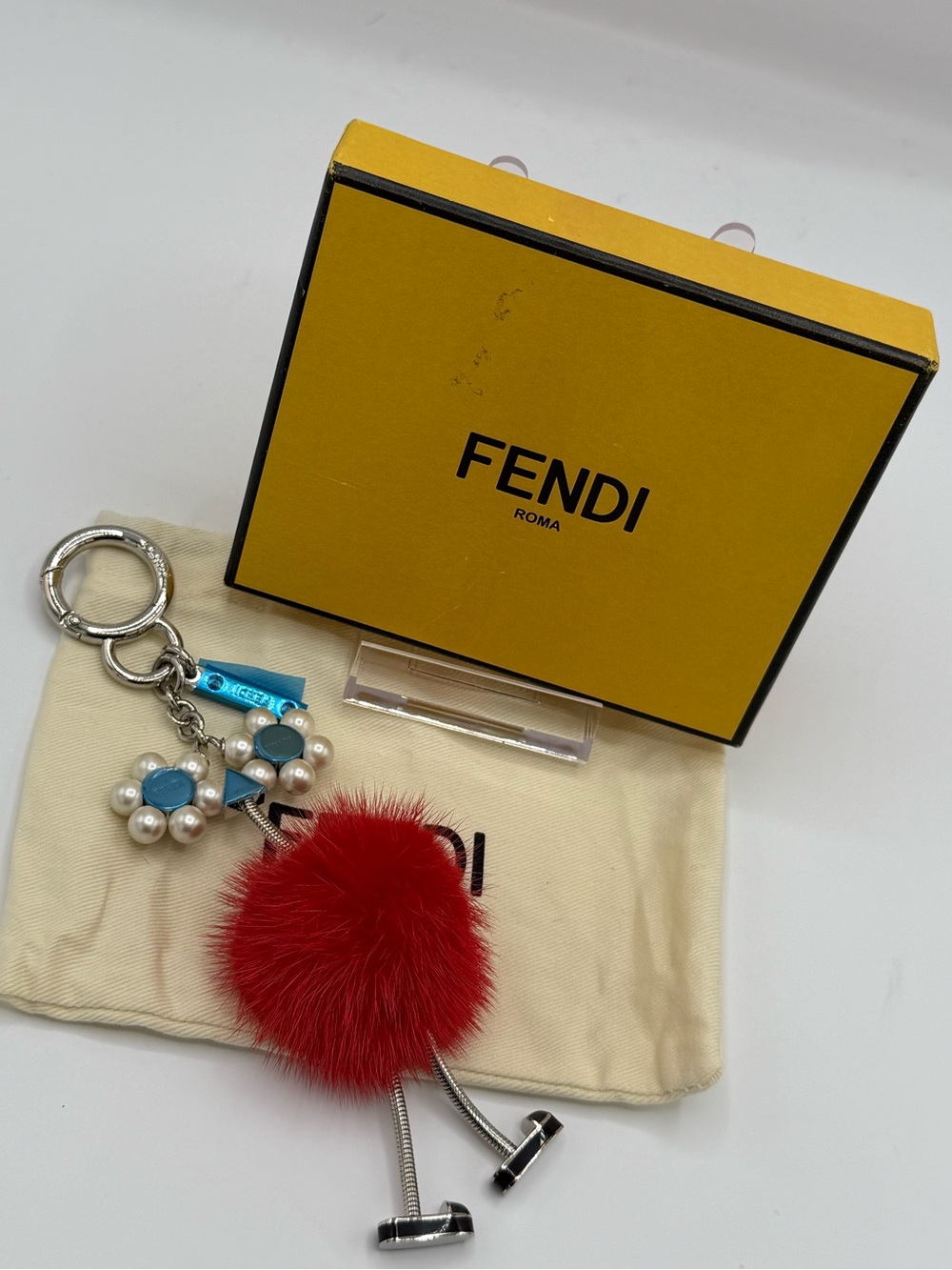 Fendi Karlito Fur Monster Bag Charm Key Chain Red complete Set